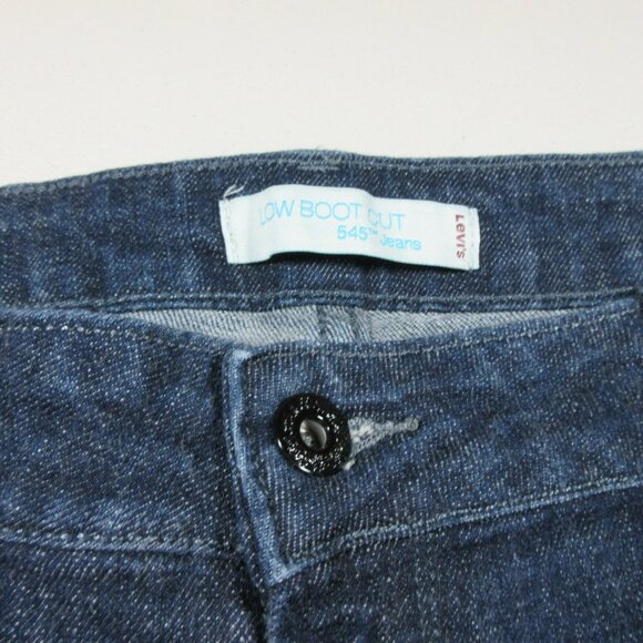 Levis womens women dark distressed 545 lowrise stretch flap boot jeans 14x32 EUC - Picture 4 of 8